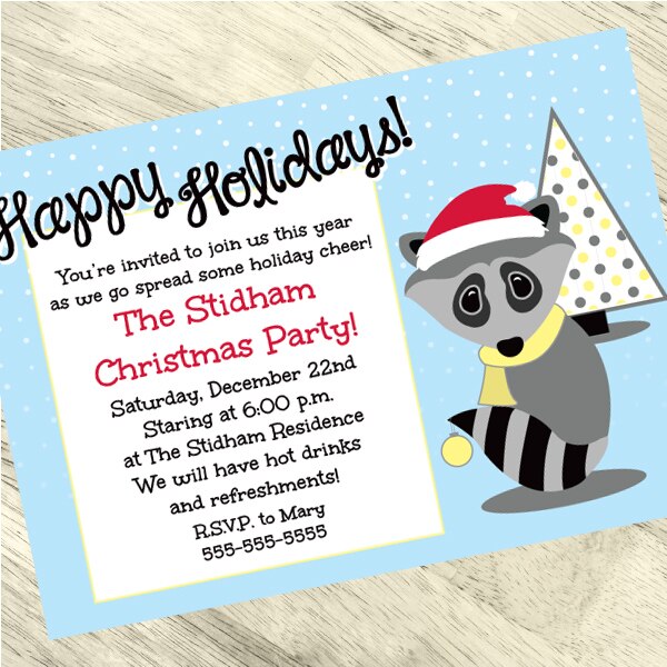 Birthday Direct's Christmas Raccoon Party Custom Invitations