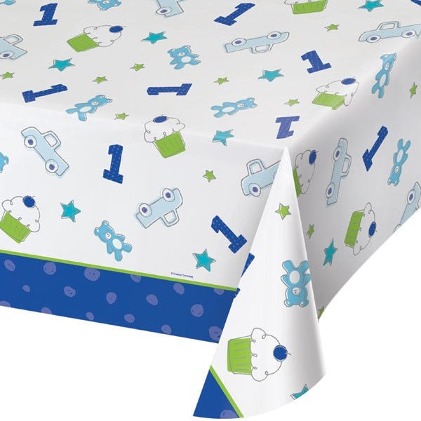 Doodle 1st Birthday Blue Table Cover, 54 x 102 inch, each