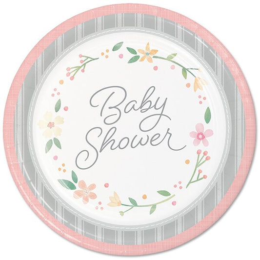 Farmhouse Floral Baby Shower Dinner Plates, 9 inch, 8 count