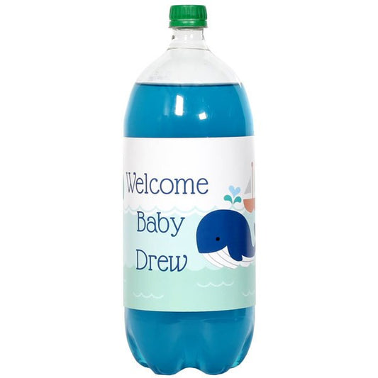 Birthday Direct's Little Whale Baby Shower Blue Custom Bottle Labels