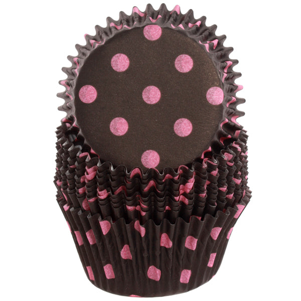 Cupcake Standard Size Greaseproof Paper Baking Cup Black with Hot Pink Dots, set of 16