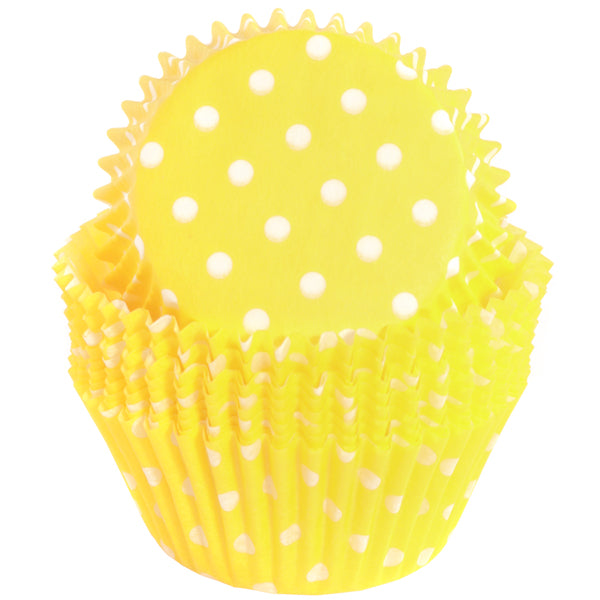 Cupcake Standard Size Greaseproof Paper Baking Cup Yellow Polka Dot, set of 16