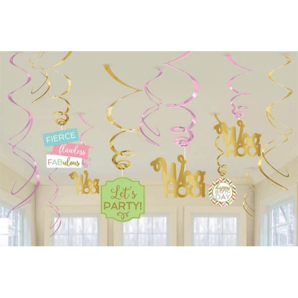 Pastel Foil Swirl Decorations, 5 inch cut-out, set of 12