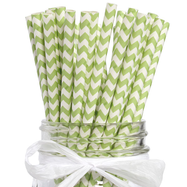 Straws, Pistachio Green Chevron eco-friendly Paper, 7.75 inch, set of 24