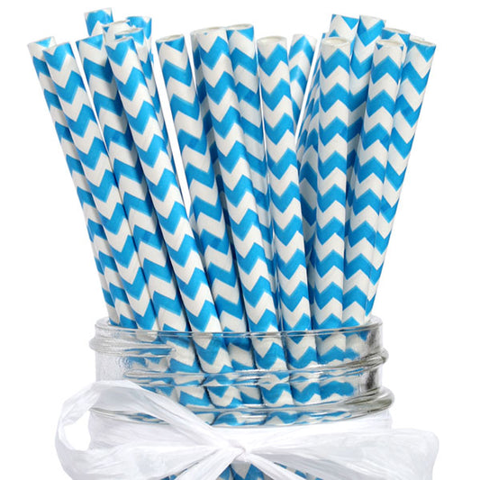 Straws, Blue Chevron eco-friendly Paper, 7.75 inch, set of 24