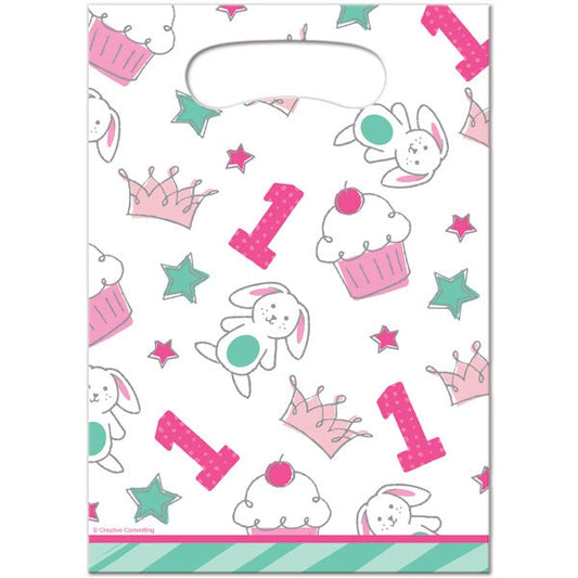 Doodle 1st Birthday Pink Treat Bags, 6.5 x 9 inch, 8 count