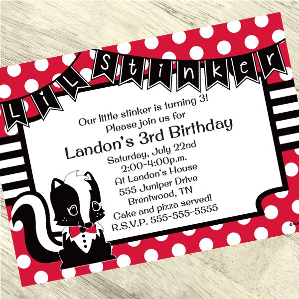 Birthday Direct's Little Skunk Party Custom Invitations