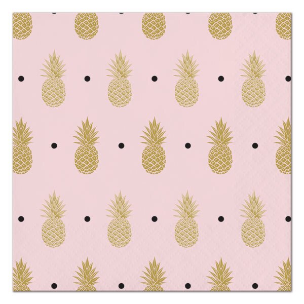 Pineapple and Palm Tree Beverage Napkins, 5 inch fold, set of 16