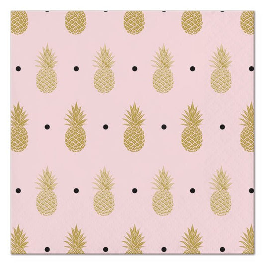 Pineapple and Palm Tree Beverage Napkins, 5 inch fold, set of 16