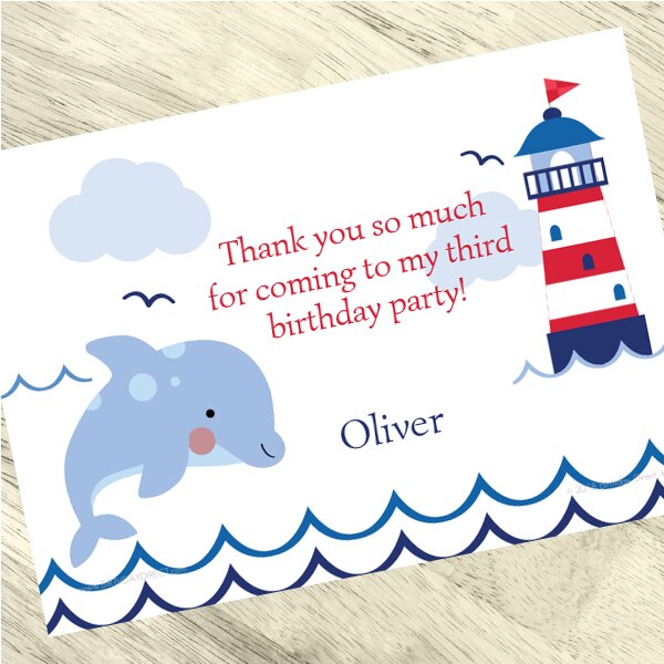 Birthday Direct's Nautical Dolphin Party Custom Thank You
