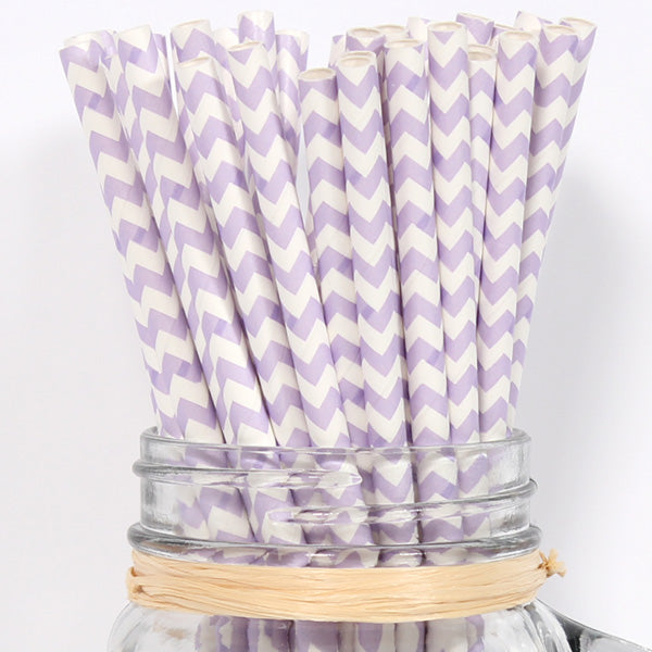 Straws, Lavender Chevron eco-friendly Paper, 7.75 inch, set of 24