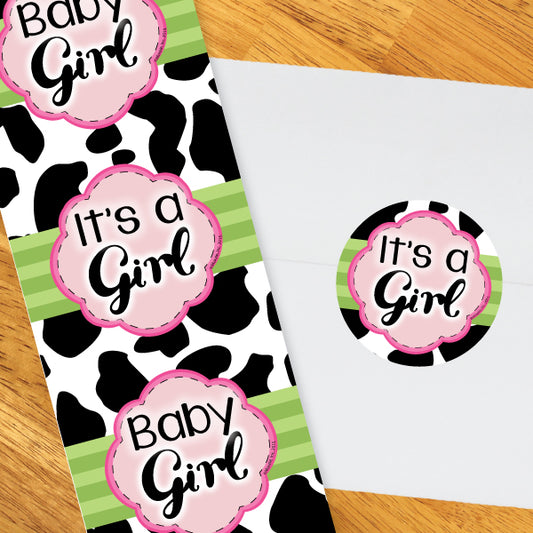 Birthday Direct's Cow Baby Shower Pink Circle Stickers