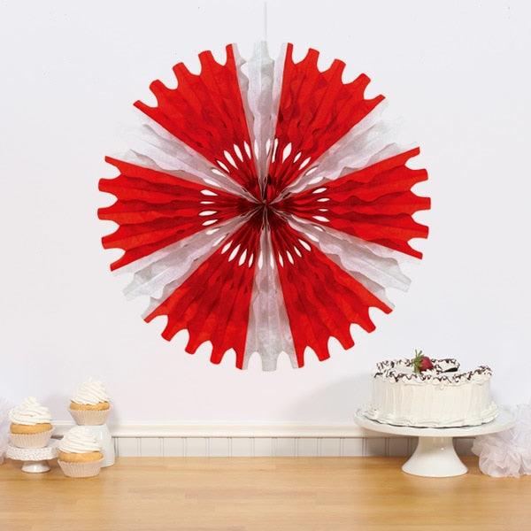 Tissue Fan Boho Art Style Red and White, 25 inch, each