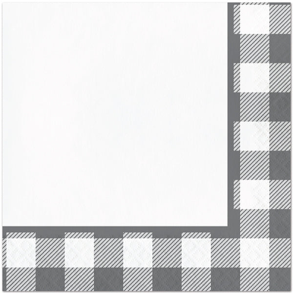 Gray and White Plaid Checkered Lunch Napkins, 6.5 inch fold, set of 16