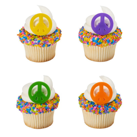 Peace Cupcake and Favor Rings, decor, set of 24