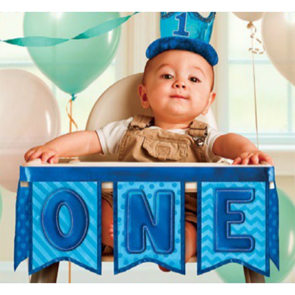1st Birthday Blue Deluxe Fabric High Chair Decoration, 38 inch, each