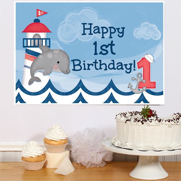 Nautical Dolphin 1st Birthday Sign, 8.5x11 Printable PDF Digital Download by Birthday Direct