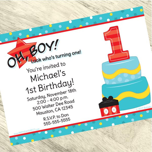 Birthday Direct's Oh Boy 1st Birthday Custom Invitations