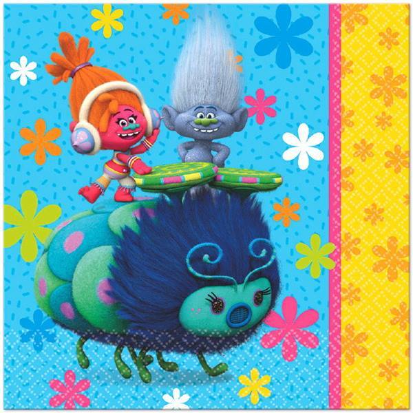 Trolls Party Lunch Napkins, 6.5 inch fold, set of 16