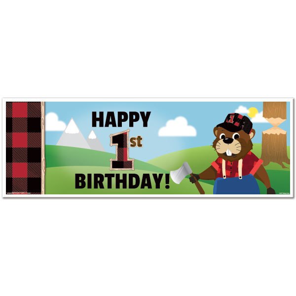 Woodland Beaver 1st Birthday Tiny Banner, 8.5x11 Printable PDF Digital Download by Birthday Direct