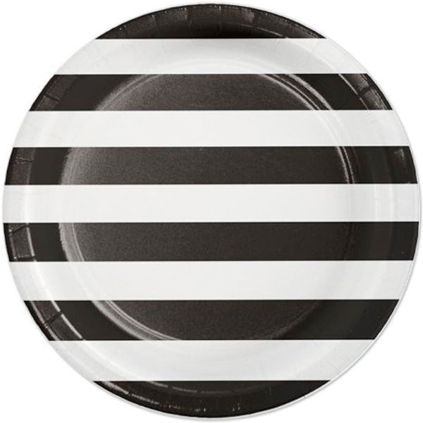 Black Velvet with White Stripe Dinner Plates, 9 inch, 8 count
