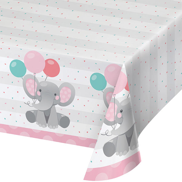 Enchanting Elephant Pink Paper Table Cover, 54 x 102 inch