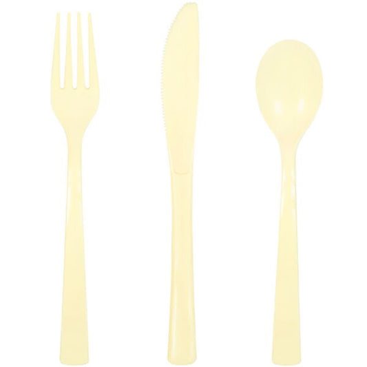 Ivory Cutlery for 6 Settings, Reusable Plastic, 6 inch, set of 18