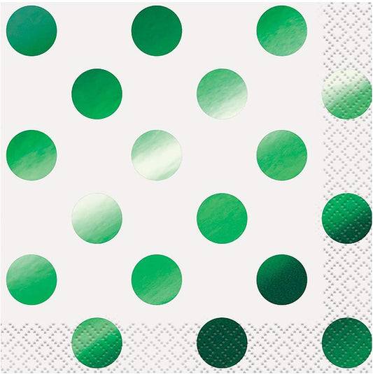 Green Foil Dots Beverage Napkin, 5 inch fold, set of 16