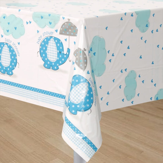Elephant Baby Shower Blue Table Cover, 54 x 84 inch