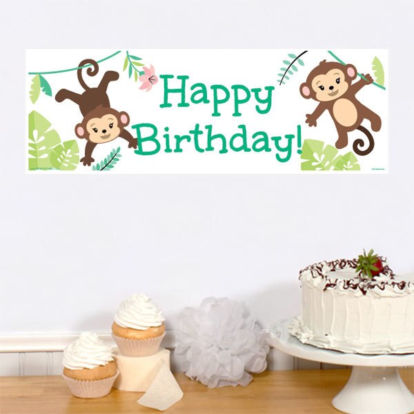 Little Monkey Birthday Tiny Banner, 8.5x11 Printable PDF Digital Download by Birthday Direct