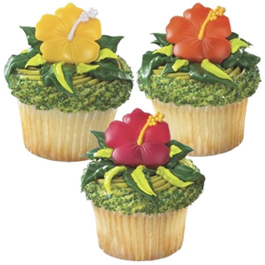 Hibiscus Party Cupcake and Favor Rings, decor, set of 24