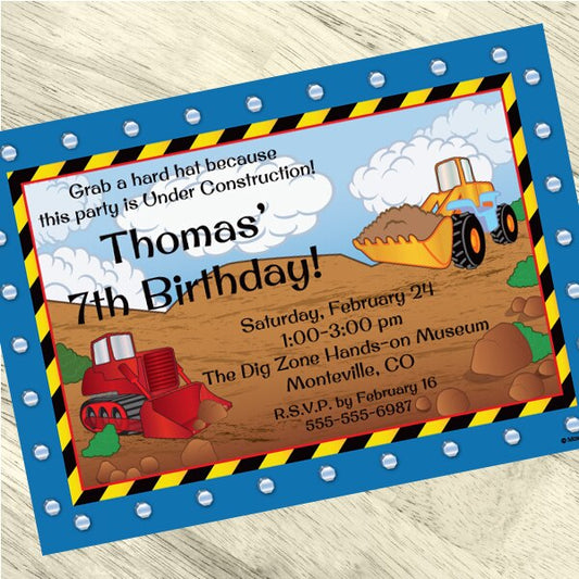 Birthday Direct's Construction Trucks Birthday Custom Invitations