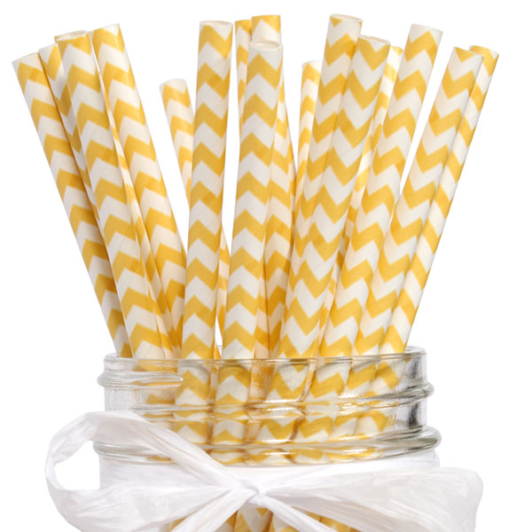 Straws, Butter Yellow Chevron eco-friendly Paper, 7.75 inch, set of 24