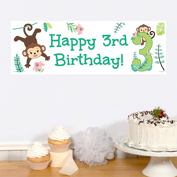 Little Monkey 3rd Birthday Tiny Banner, 8.5x11 Printable PDF Digital Download by Birthday Direct