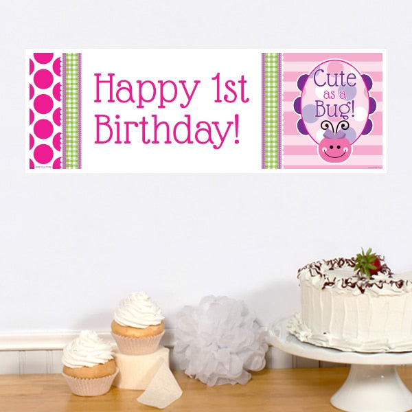 Ladybug Pink 1st Birthday Tiny Banner, 8.5x11 Printable PDF Digital Download by Birthday Direct