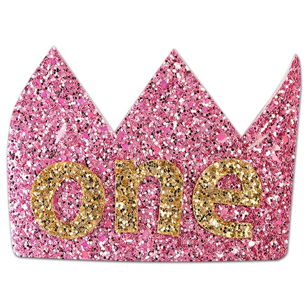 Pink and Gold Glitter 1st Birthday Crown, dress-up, each