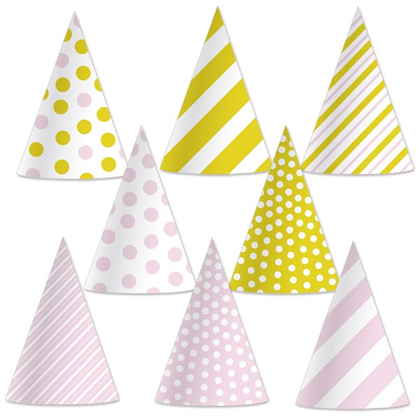 Pink and Gold Party Hats 8 count