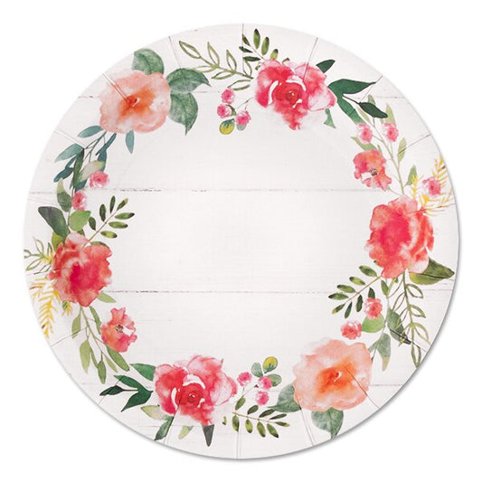 White Shiplap Floral Wreath Dessert Plates, 7 inch, 8 count
