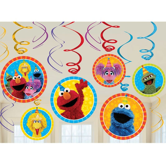 Sesame Street Foil Swirl Decorations, 5 inch cut-out, set of 12