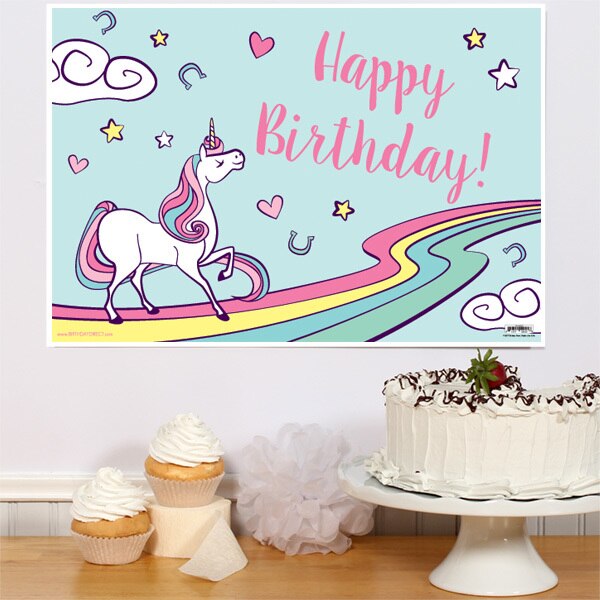 Unicorn Rainbow Birthday Sign, 8.5x11 Printable PDF Digital Download by Birthday Direct