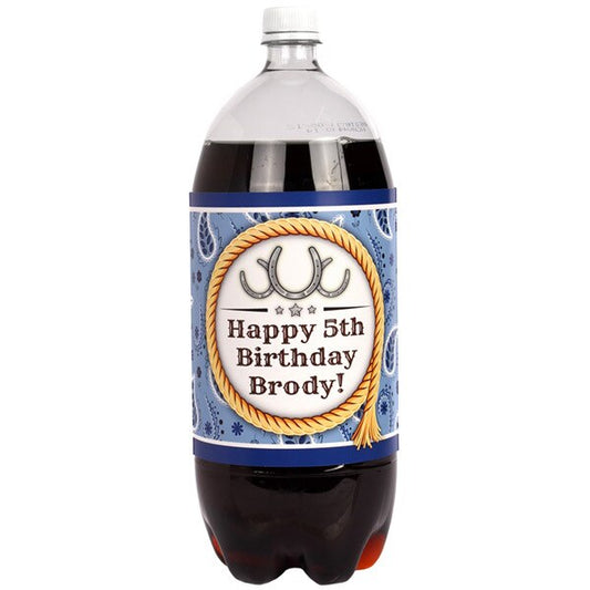 Birthday Direct's Bandana Blue Party Custom Bottle Labels