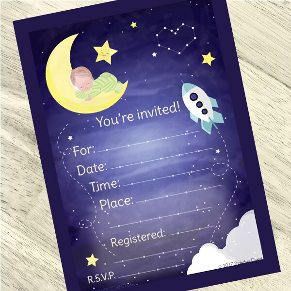 Birthday Direct's To the Moon Baby Shower Invitations
