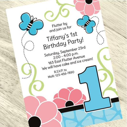 Birthday Direct's Butterfly 1st Birthday Custom Invitations