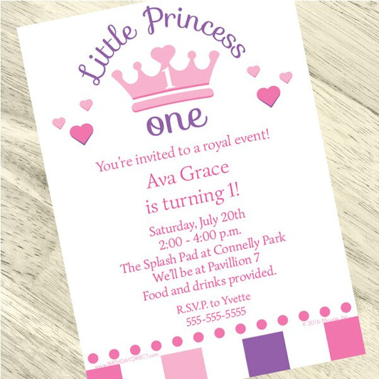 Birthday Direct's Little Princess 1st Birthday Custom Invitations