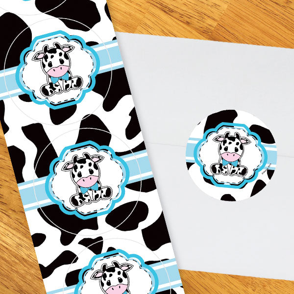Birthday Direct's Cow Blue Party Circle Stickers