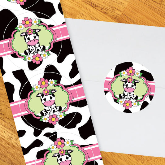Birthday Direct's Cow Pink Party Circle Stickers