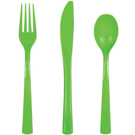 Lime Green Cutlery for 6 Settings, Reusable Plastic, 6 inch, set of 18