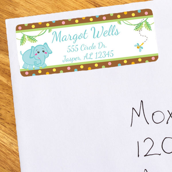 Birthday Direct's Elephant Dots Baby Shower Blue Address Labels