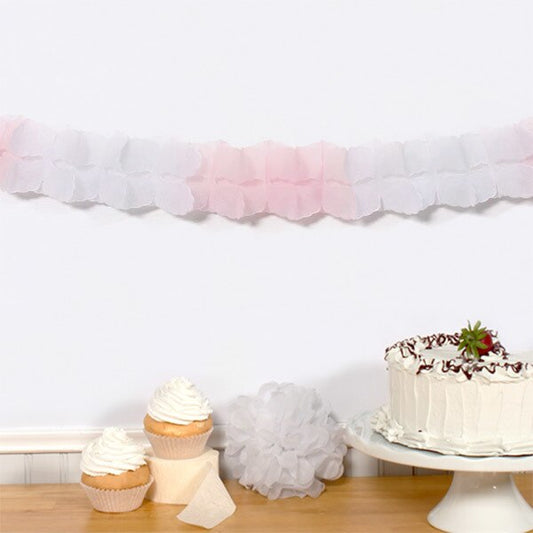 Tissue Garland, Leaf Style, Light Pink and White, 12 feet, each