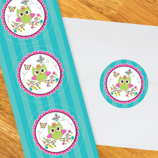 Birthday Direct's Little Owl Party Circle Stickers